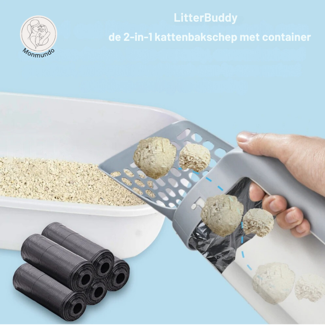 LitterBuddy de 2-in-1 Kattenbakschep met opvangcontainer